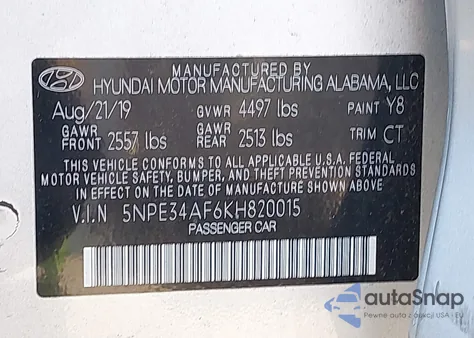 2019 Hyundai Sonata Sport from USA, damaged, VIN 5NPE34AF6KH820015